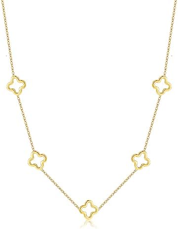 YADUDA Dainty Hollow Four Leaf Clover Choker Necklace Tiny Cute Clover Pendant Station Necklaces for Women 18K Gold Plated Stainless Steel Lucky 4 Leaf Pendant Jewelry