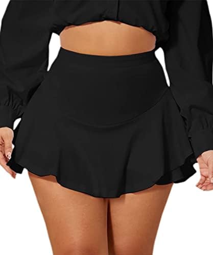 Avidlove Mini Skirt for Women Sexy Solid Ruffle Trim Lingerie Skirt Short High Waist Two Layer Hem Skirt