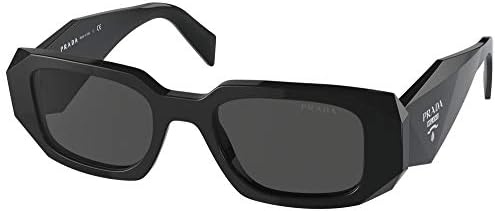 Prada PR 17WS 1AB5S0 Black Plastic Rectangle Sunglasses Grey Lens