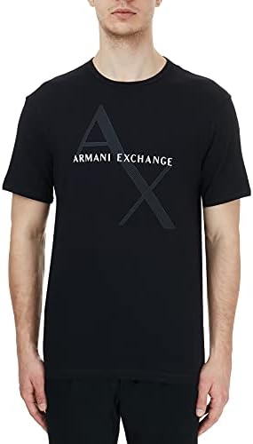 A|X ARMANI EXCHANGE mens Crew Neck Logo Tee T Shirt, Quilted Logo Black, Medium US