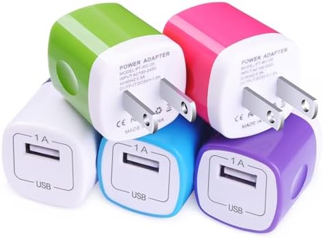 USB Charger,Charging Block 5-Pack 1A/5V USB Power Home Travel Adapter Wall Charger Cube Brick Box Base Head Compatible with Phone 14 13 12 11 X 8 7 6 Plus 5S,iPad,Samsung,LG,Moto,Tablet,Android Phone
