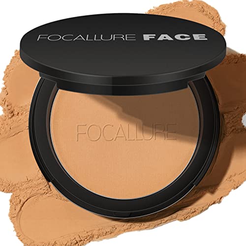 FOCALLURE Flawless Pressed Powder, Control Shine & Smooth Complexion, Pressed Setting Powder Foundation Makeup, Portable Face Powder Compact, Long-Lasting Matte Finish, Sand
