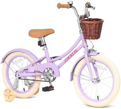 ACEGER Girls Bike with Basket, Kids Bicycle for 3-13 Years, Included Coaster Brake & Caliper Brake, 14 16 18 Inch with Training Wheels, 20 Inch with Kickstand but no Training Wheels
