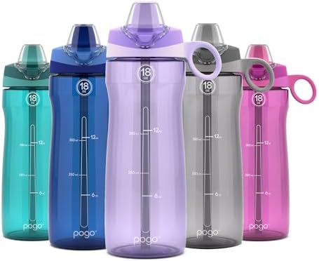 Pogo Plastic Water Bottle with Soft Straw Lid and Carry Handle, BPA Free, Dishwasher Safe, 18oz, Lilac