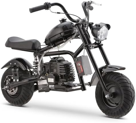 HOVER HEART Gas Mini Chopper Bike, DB003 Model 49.4 CC 2-Stroke Dirt Bike with Big Headlight, Rear Shock Absorber, Metal Frame, Disc Brakes, Max Load 165Lbs, Up to 20Mph, EPA Approved