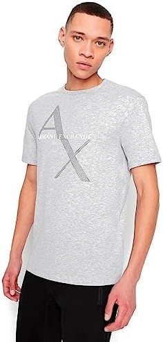 A|X ARMANI EXCHANGE mens Crew Neck Logo Tee T Shirt, Quilted Logo Heather Grey, Medium US