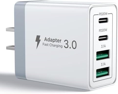 USB C Charger Block, 40W 4-Port Fast Charger 20W Type C Charging Block 3.1A USB Wall Charger Dual Port PD+QC Charging Cube for iPhone 15 14 13 12 11 Pro Max XS, iPad, Samsung Phone, Tablet