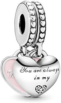 PANDORA Jewelry Mother and Daughter Hearts Dangle Compatible with PANDORA Moments - Sterling Silver Charm with Cubic Zirconia - Mother's Day Gift with Gift Box