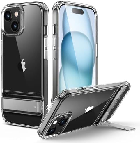 ESR for iPhone 15 Plus Case, Metal Kickstand Case, 3 Stand Modes, Military-Grade Drop Protection, Supports Wireless Charging, Slim Back Cover with Patented Kickstand, Boost Series, Clear