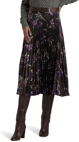 Lauren Ralph Lauren Women's Floral Pleated Satin Charmeuse Skirt