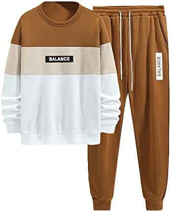 GORGLITTER Men's 2 Piece Outfits Color Block Graphic Thermal Lined Sweatshirt and Sweatpants Tracksuit Set