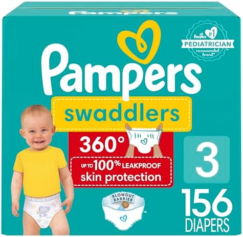 Pampers Swaddlers 360 Pull-On Diapers, Size 3, 156 Count, One Month Supply, for up to 100% Leakproof Skin Protection and Easy Changes