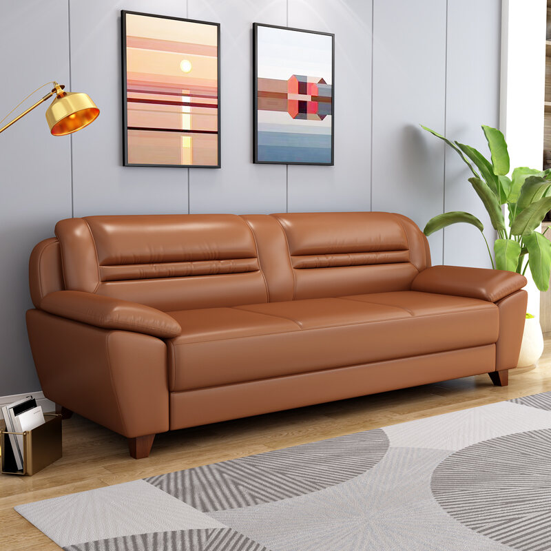 Leather Sofa Small Apartment Internet Celebrity Three-Seat Living Room Combination Modern Minimalist Office Double Leather Small Sofa