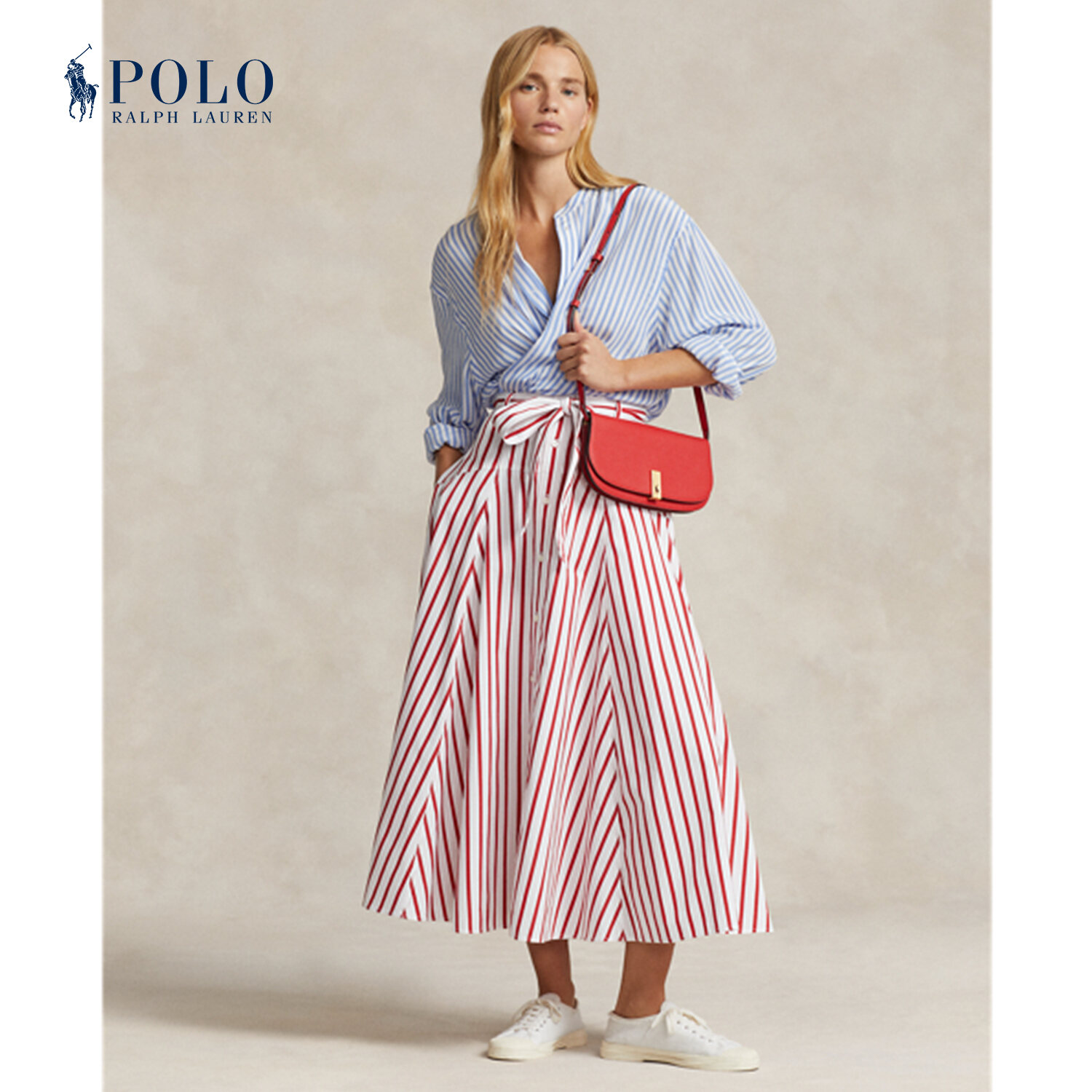 Polo Ralph Lauren Women Striped Cotton A-Line Skirt