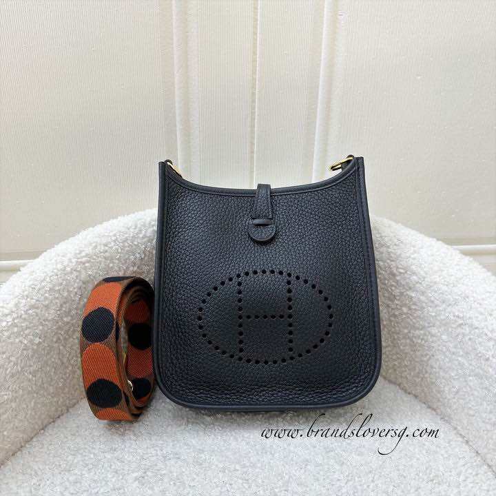 (Pre-loved) Hermes Mini Evelyne 16 in Noir Black Clemence Leather, Flipperball Amazona Strap and PHW
