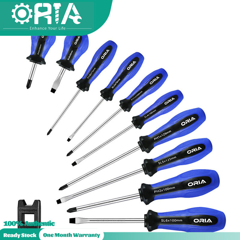 ORIA Screw Driver Set Magnetic Screwdriver Kit 5 Phillips Screwdrivers, 5 Flat Head Screwdrivers with Magnetizer, Ergonomic Non-skid Handle for Repairing Home Improvement, Toys, Computer, Blue