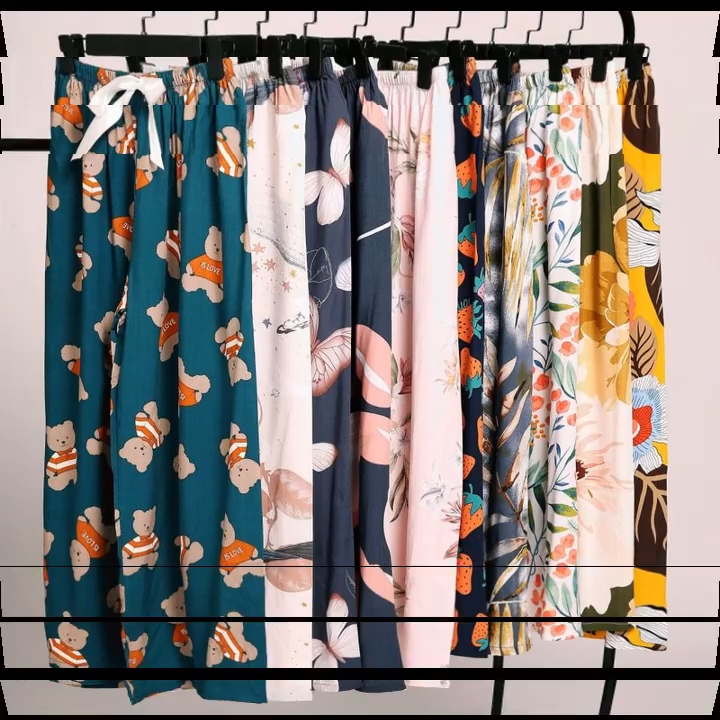 ? SG Seller ?Summer Cotton Silk Pajamas Pants  Large Size Loose Wide Leg Pants (FREE SIZE)