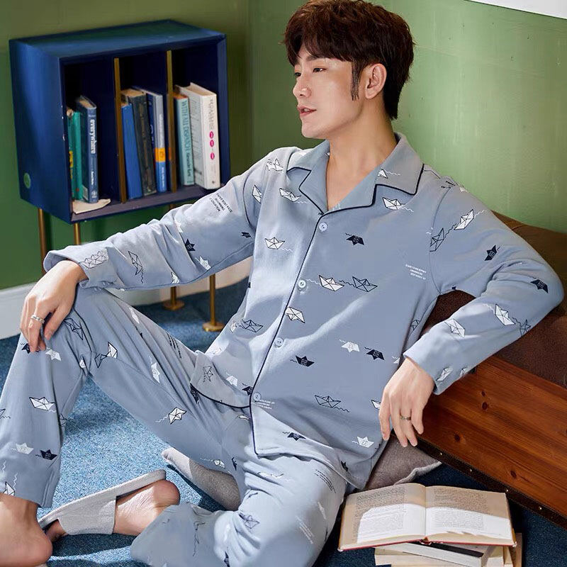 Nanjiren Pajamas Men's Comfort plus Size Youth Cotton Suit Korean Loose plus Size Homewear Spring/Autumn/Summer