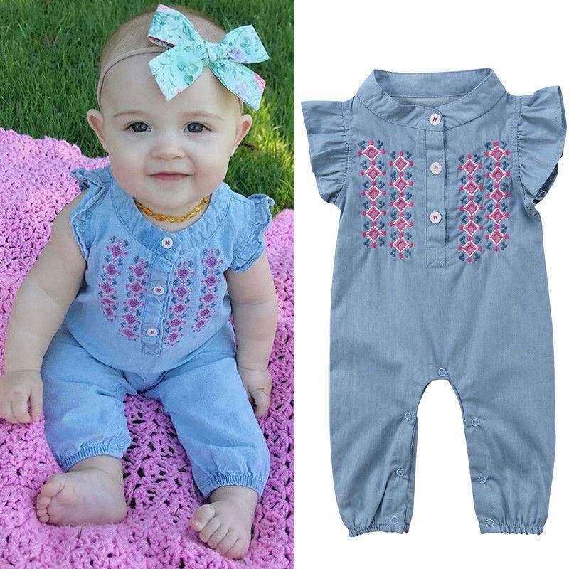 New Infant Baby Girls Newborn Embroidered Rompers Playsuit Bodysuit Bodysuit