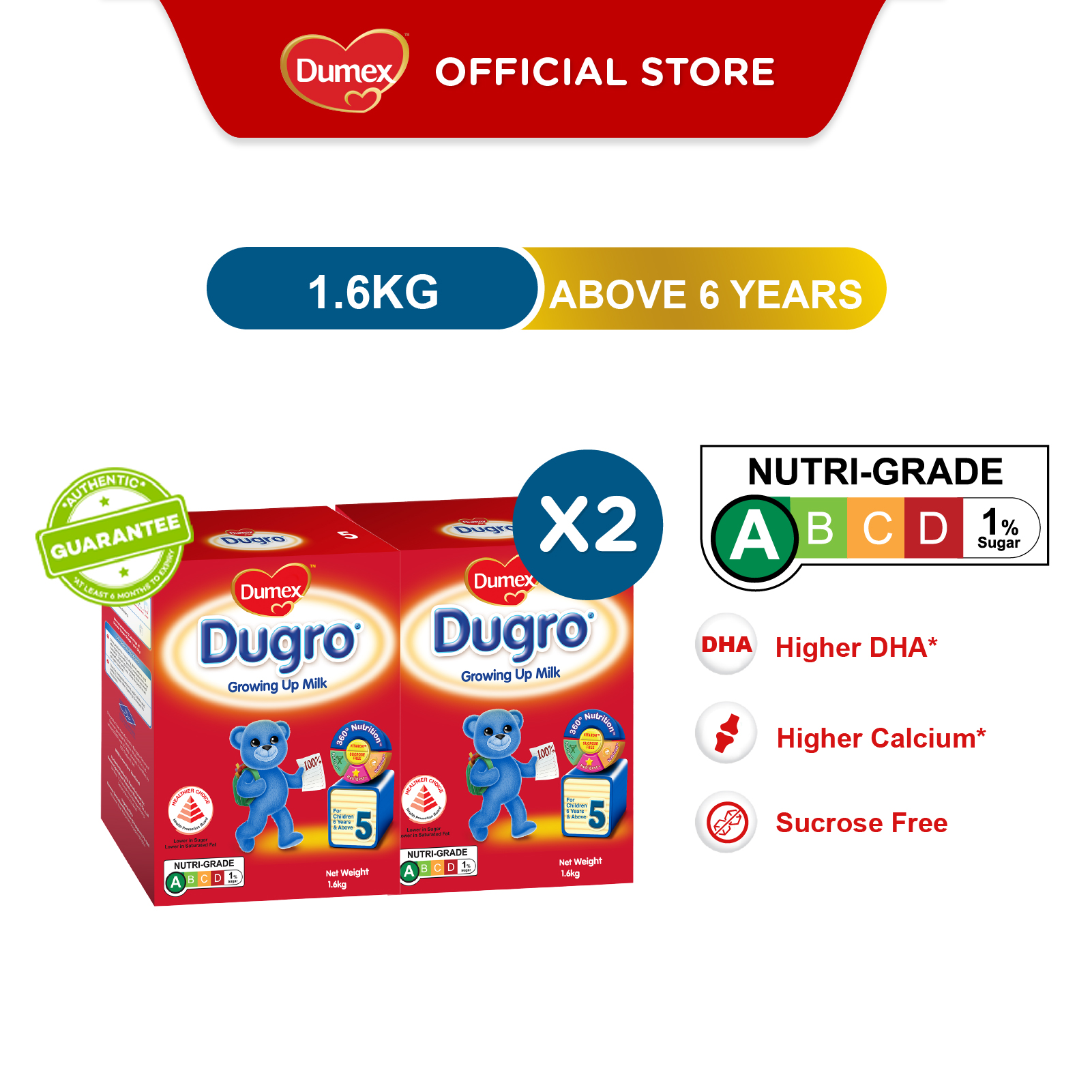 [Bundle of 2] Dumex Dugro Stage 5 Children Growing Up Milk Powder Formula 1.6kg (6 Years Onwards)