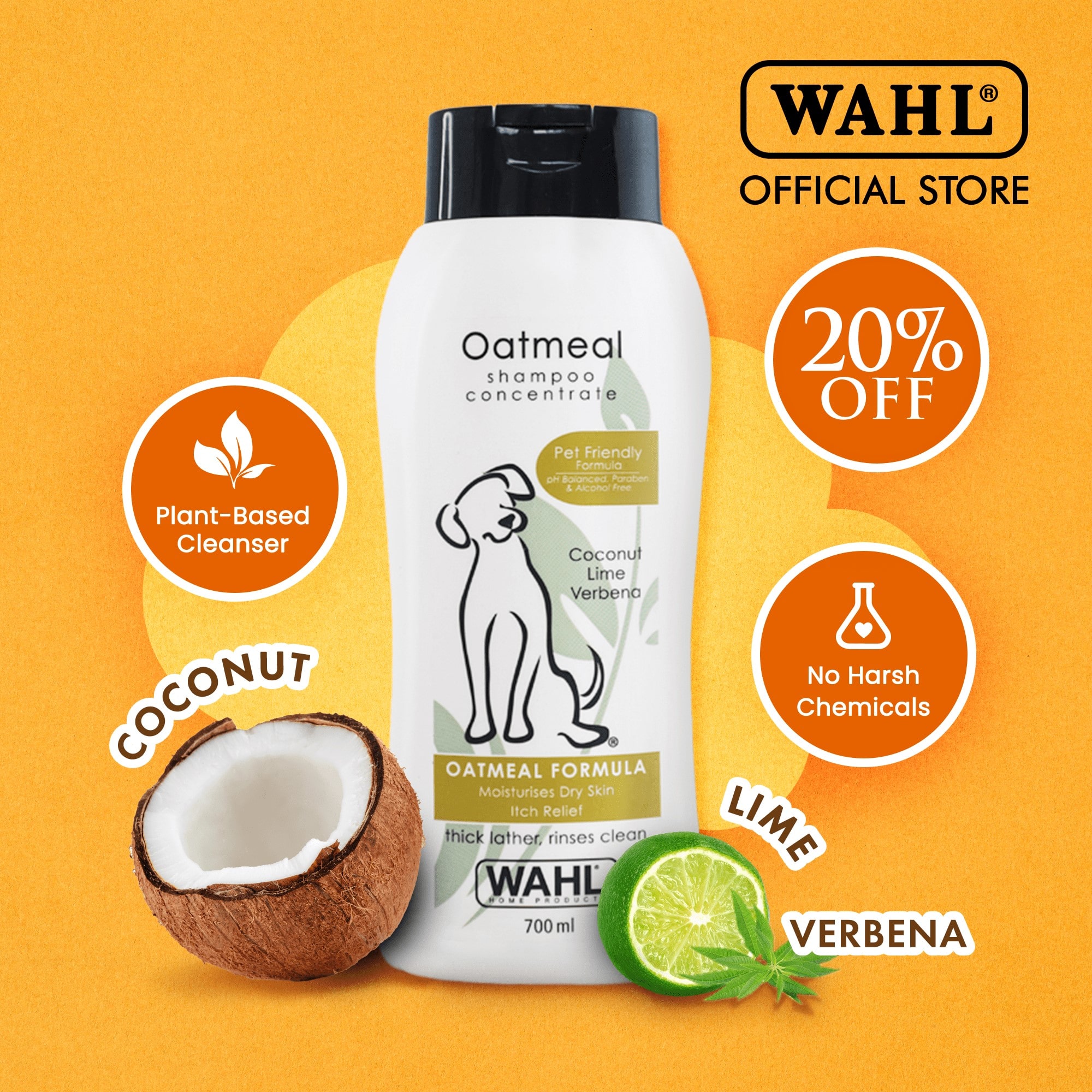 Wahl Dog Oatmeal Shampoo 700ml - Pets Plant Based Itch Relief Cleanser