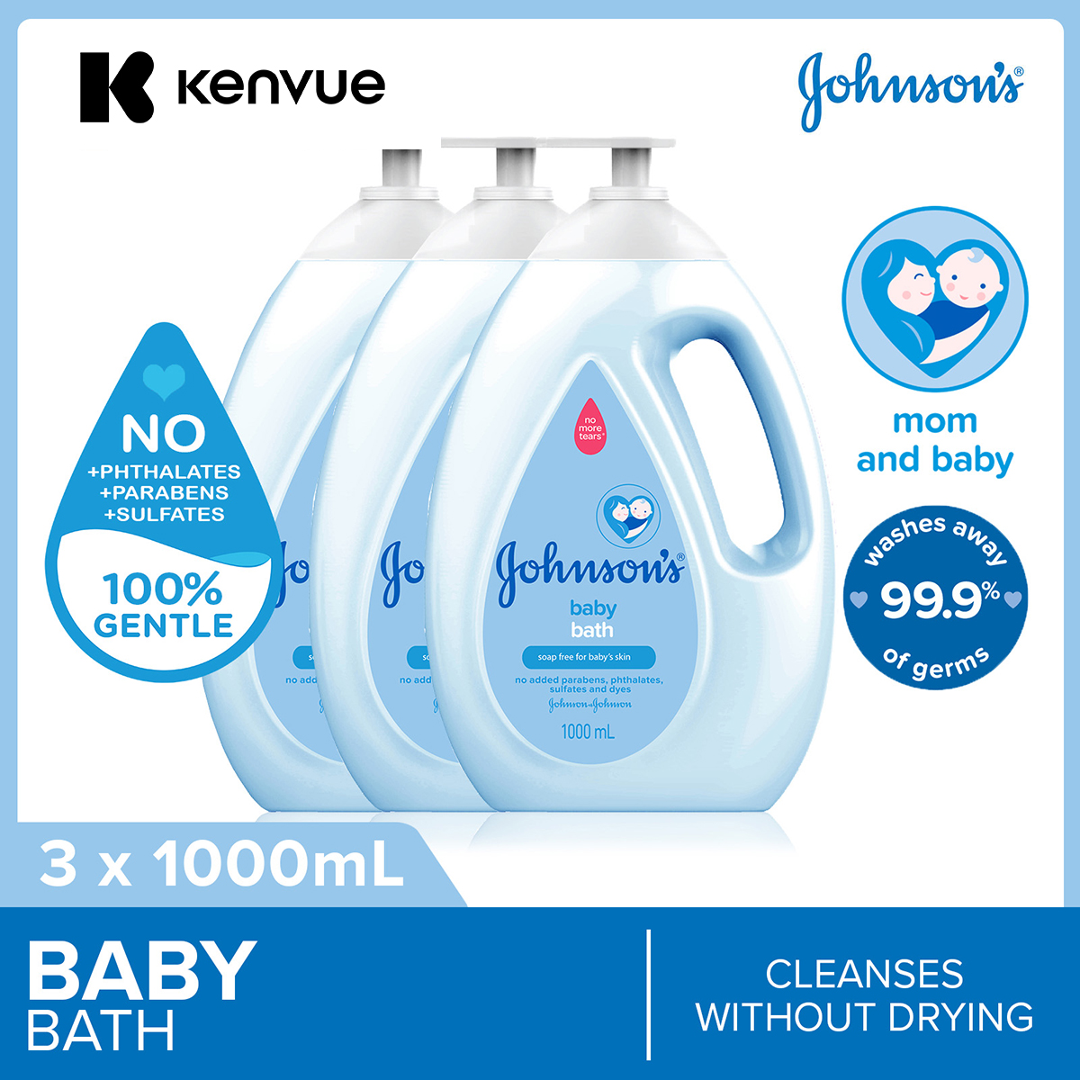 [Bundle of 3] Johnson's Baby Regular Soap Free Bath Cleanses Without Drying