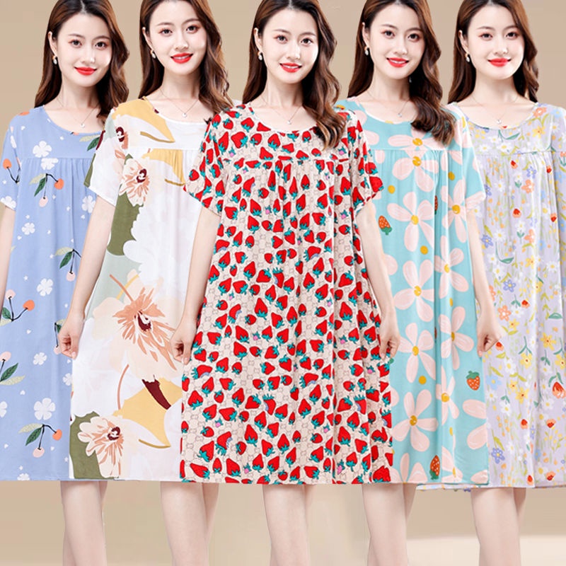 Middle-aged Elderly Nightdress Women New Style Cotton Silk Mother Western Style Mid-Length Pajamas Elderly Large