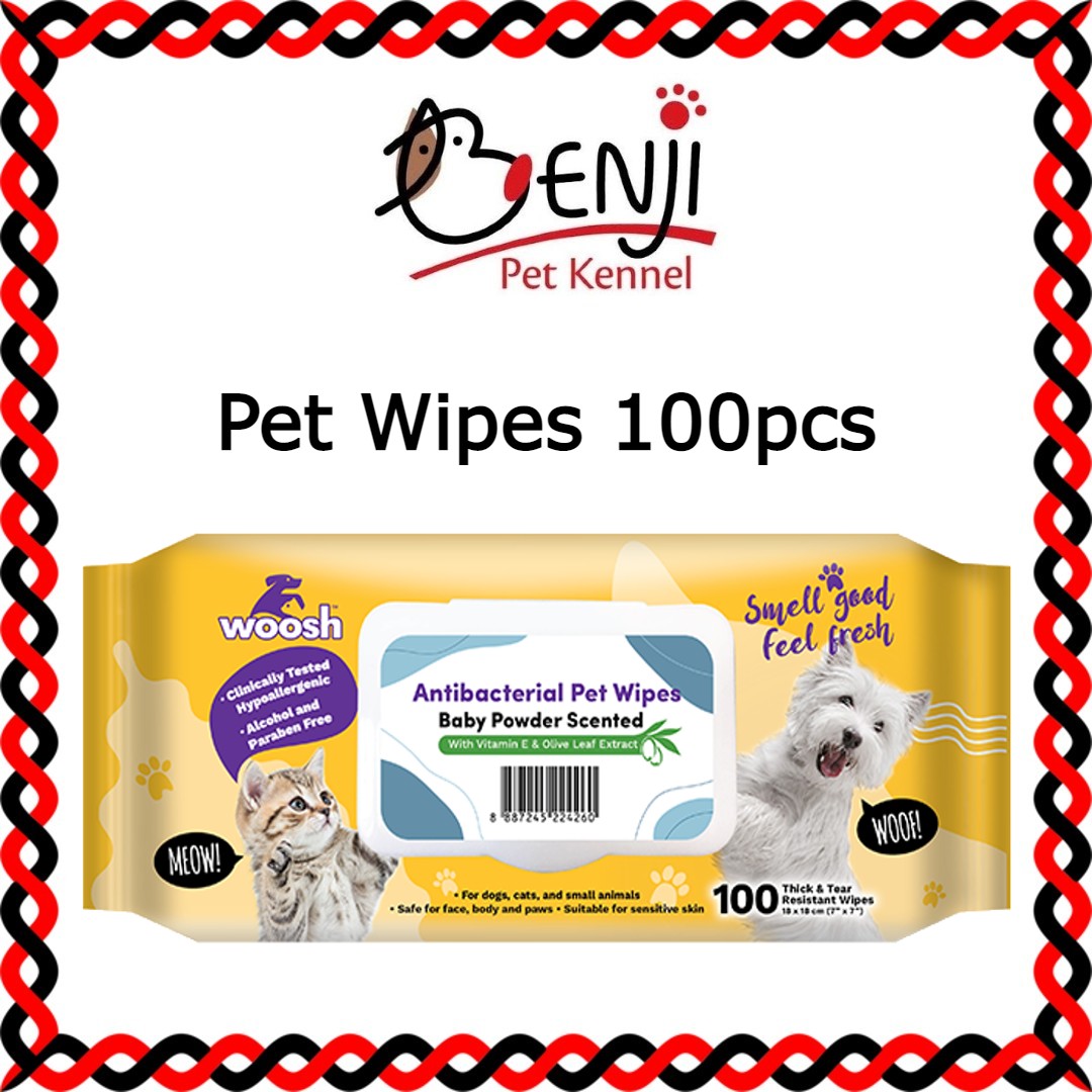 Woosh Antibacterial Pet Wipes 100pcs Baby Powder Scent (Dogs & Cats)