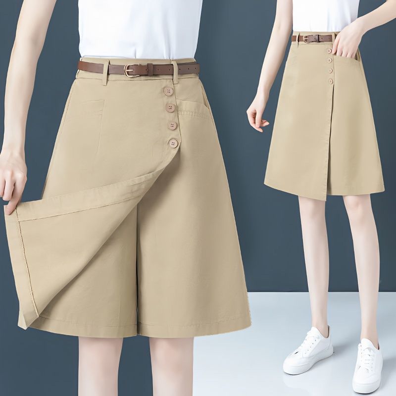 Women's Skirts Summer Women's Thin Loose High Waist Large Size Half Fake Two Wide Leg High End Pants Skirt