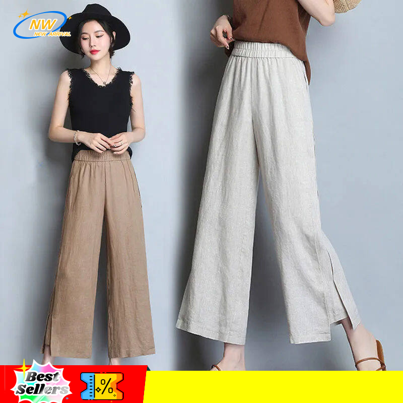 NW Cotton Linen Wide-leg Pants Women's Summer Thin Loose High-waisted Thin Middle-aged and Young Casual Pants
