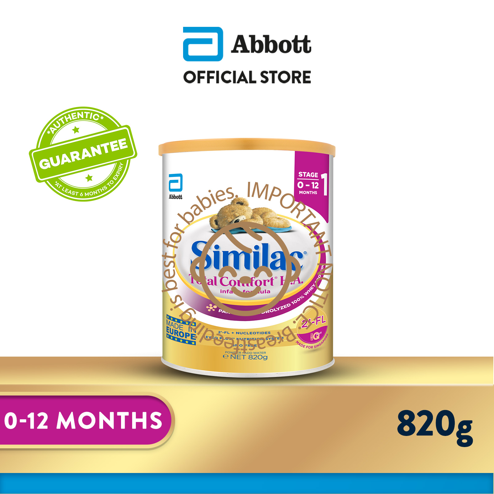 Similac Total Comfort Stage 1 Baby Milk Powder Formula 2'-FL 820g (up to 12 months)