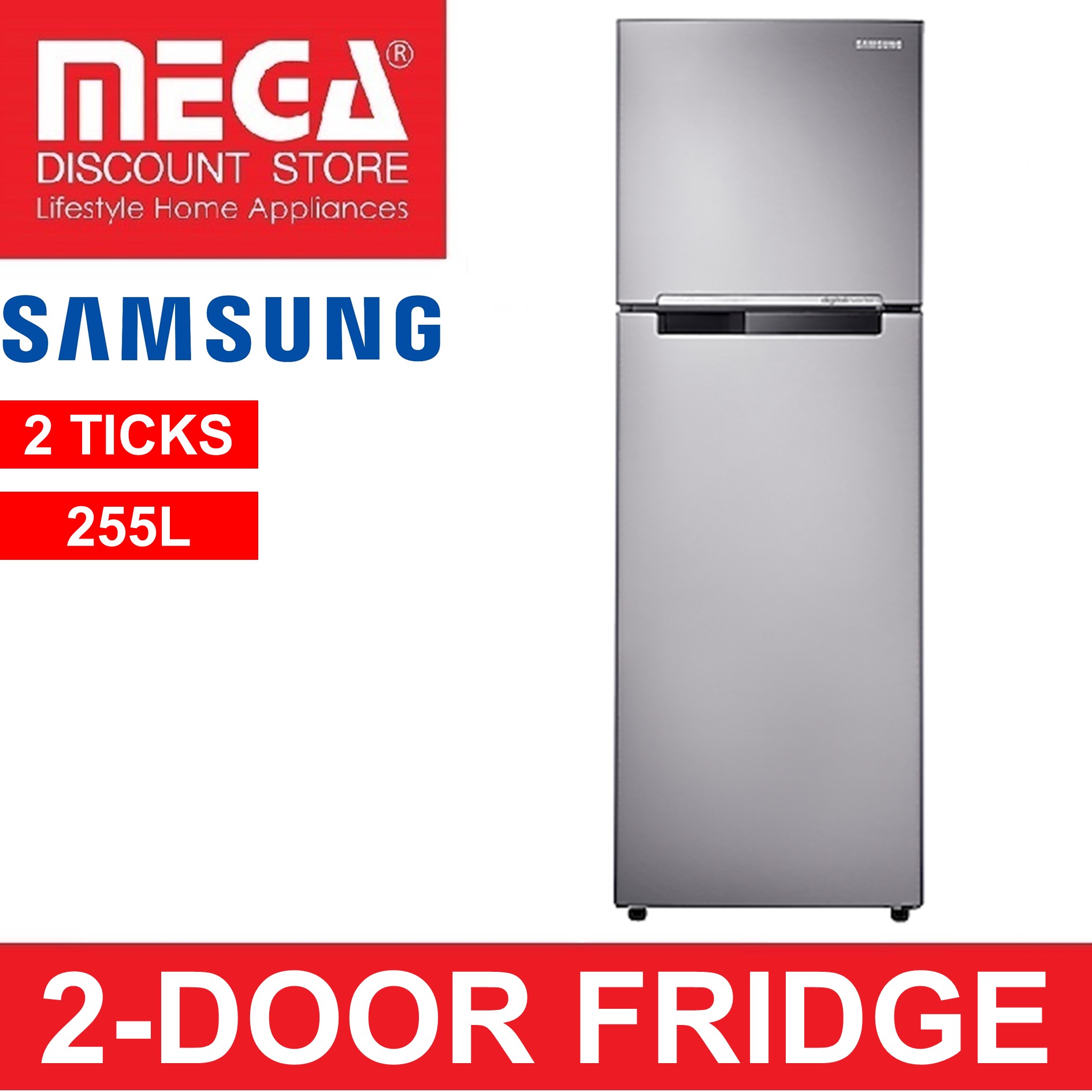 SAMSUNG RT25FARADSA/SS 255L 2-DOOR FRIDGE (2 TICKS) (RT25FARAD)