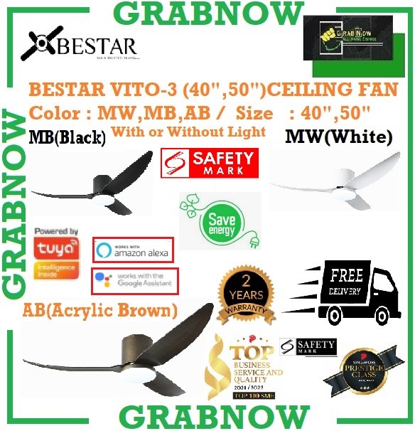 BESTAR VITO-5 CEILING FAN (5BLADES) TRI-COLOR LIGHT , REMOTE CONTROL AND WIFI (GOOGLE ASSISTANT , AMAZON ALEXA) / FREE EXPRESS DELIVERY